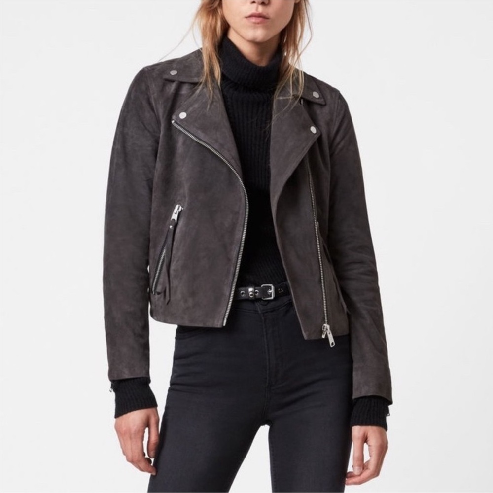 ALLSAINTS Suede Dalby Biker Jacket Gray